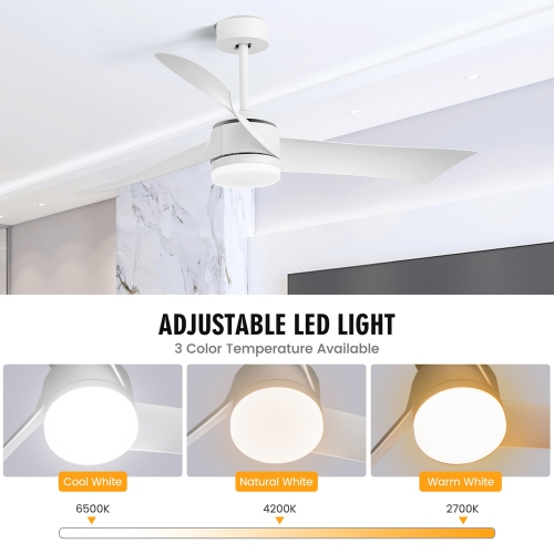 Gymax 52'' Reversible Ceiling Fan with Light 2700K/4200K/6500K LED Ceiling Fan