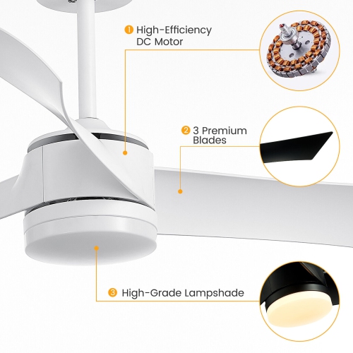 Gymax 52'' Reversible Ceiling Fan with Light 2700K/4200K/6500K LED Ceiling Fan