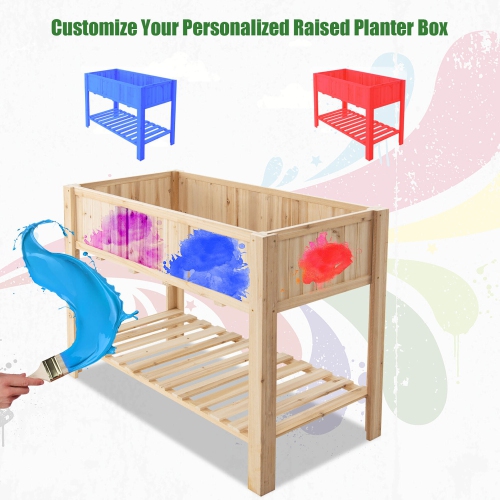 Gymax 47'' Wooden Raised Garden Bed w/Bottom Shelf & Bed Liner Outdoor Elevated Planter Box