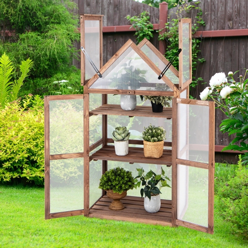 Gymax Wooden Cold Frame Greenhouse Raised Planter Protection for Vegetable and Flower