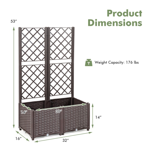 Gymax Raised Garden Bed w/Trellis Planter Box for Climbing Plants 32'' x 16'' x 53''