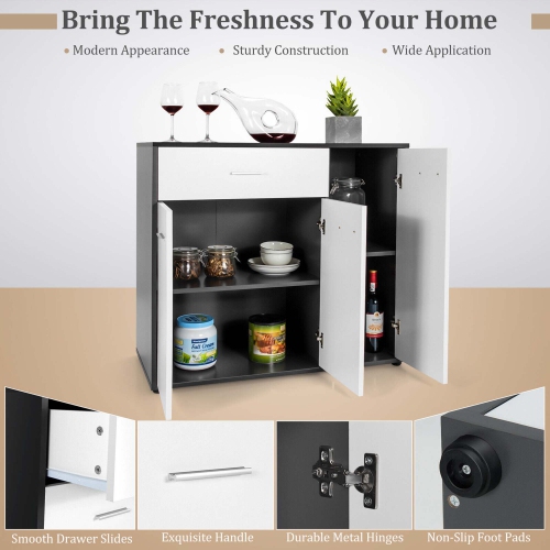 Gymax 3-Door Buffet Sideboard Kitchen Storage Cabinet Console Cupboard w/Drawer