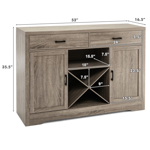 Gymax Kitchen Storage Buffet Cabinet Farmhouse Wooden Sideboard w/2 Drawer & Wine Rack