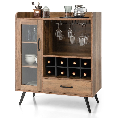 GYMAX  Liquor Bar Cabinet Storage Buffet Sideboard Credenza W/ Wine Rack & Glass Holder