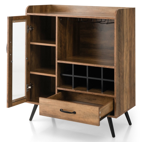 Gymax Liquor Bar Cabinet Storage Buffet Sideboard Credenza w/ Wine Rack & Glass Holder