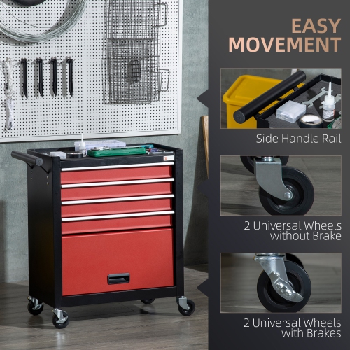 DURHAND Coffre à outils à 4 tiroirs avec 4 roues, Boîte à outils et armoire de rangement roulante, Organisateur d'outils portable pour garage, usine