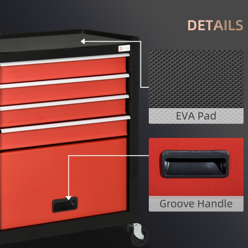 DURHAND Coffre à outils à 4 tiroirs avec 4 roues, Boîte à outils et armoire de rangement roulante, Organisateur d'outils portable pour garage, usine