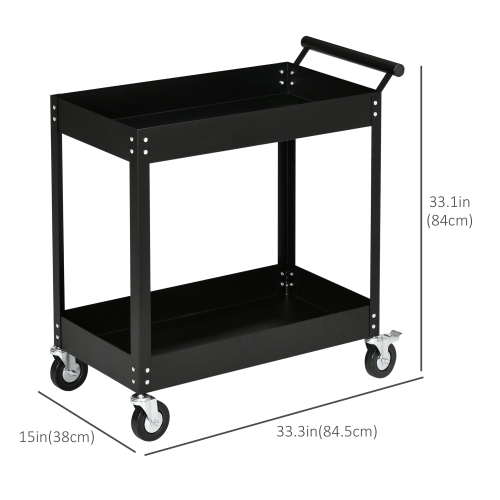 DURHAND 2 Tier Rolling Tool Cart with Wheels, Steel Mobile Service Utility Cart for Garage, Mechanics and Warehouse, 330lbs Capacity, Black