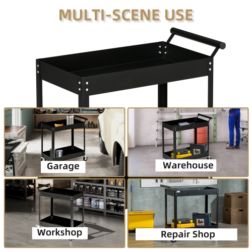 DURHAND 2 Tier Rolling Tool Cart with Wheels, Steel Mobile Service Utility Cart for Garage, Mechanics and Warehouse, 330lbs Capacity, Black