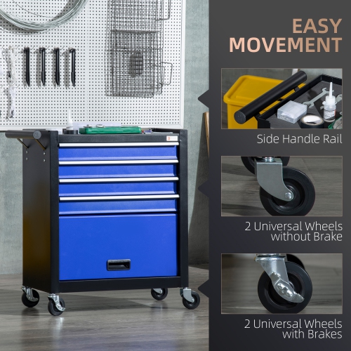 DURHAND Coffre à outils à 4 tiroirs avec 4 roues, boîte à outils et armoire de rangement roulante, organisateur d'outils portable pour le garage,