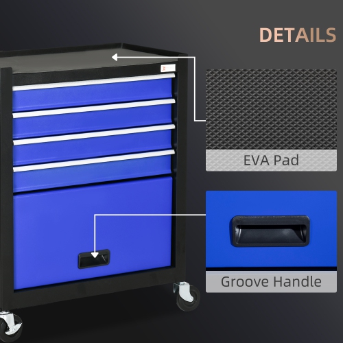 DURHAND Coffre à outils à 4 tiroirs avec 4 roues, boîte à outils et armoire de rangement roulante, organisateur d'outils portable pour le garage,