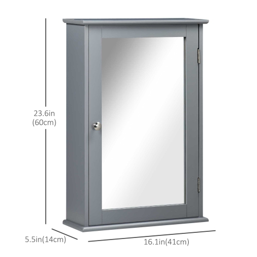 kleankin Bathroom Mirror Cabinet, Wall Mounted Medicine Cabinet, Storage Cupboard with Door and Shelves, Grey
