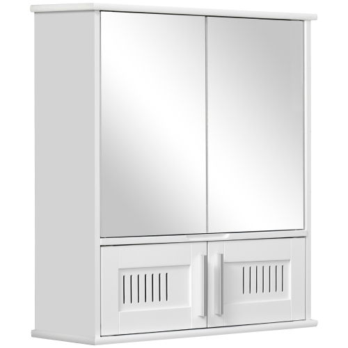 Armoire à pharmacie kleankin avec miroir, armoire murale de salle de bain avec 2 portes miroir, 2 portes à lattes et tablette réglable, blanc