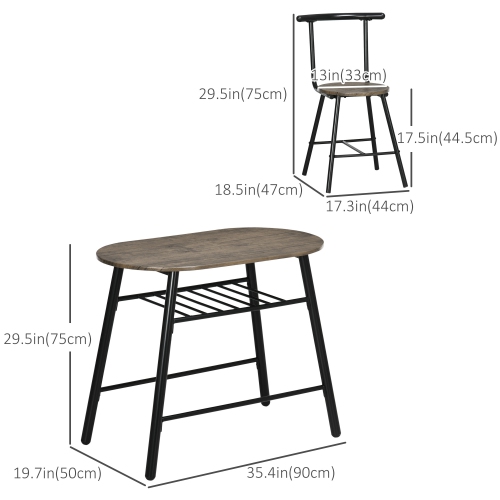 HOMCOM 3-Piece Dining Table Set, Oval Kitchen Table and 2 Chairs, Small Breakfast Table Set with Metal Frame for Small Space, Dining Room, Living