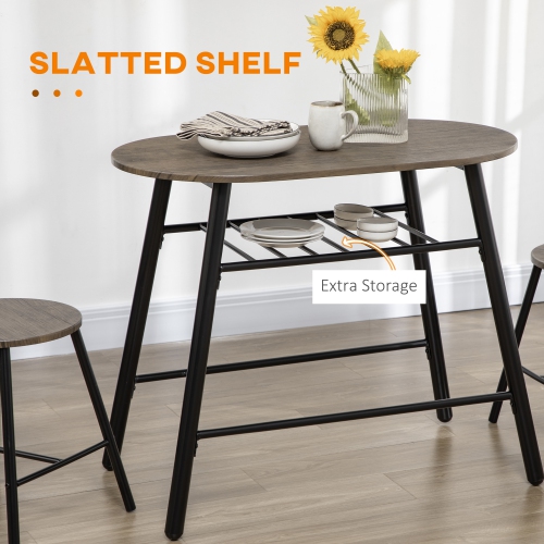 HOMCOM 3-Piece Dining Table Set, Oval Kitchen Table and 2 Chairs, Small Breakfast Table Set with Metal Frame for Small Space, Dining Room, Living