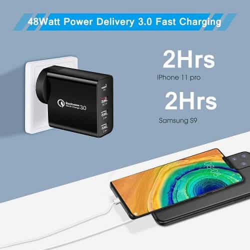 48W PD Fast Wall Charger Qualcomm QC3.0 Charging Adapter Multi 4 Ports PD30W QC18W Fast Power Wall Plug Cell Phone Chargers iPhone, Samsung Galaxy,