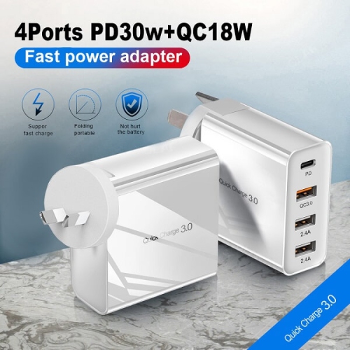 USB C Charger, Wall Plug QC3.0 48W PD Fast Charging Multi 4 Ports PD30W QC18W Fast Cell Phone Chargers iPhone 14/13/12/11/Pro Max/XS/XR/X, Pad Pro,