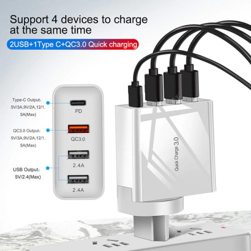 USB C Charger, Wall Plug QC3.0 48W PD Fast Charging Multi 4 Ports PD30W QC18W Fast Cell Phone Chargers iPhone 14/13/12/11/Pro Max/XS/XR/X, Pad Pro,