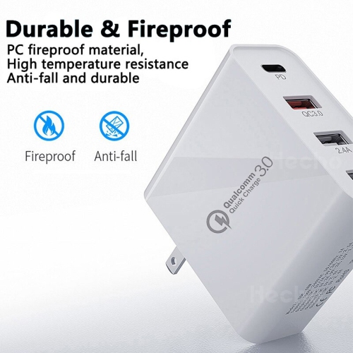 USB C Charger, Wall Plug QC3.0 48W PD Fast Charging Multi 4 Ports PD30W QC18W Fast Cell Phone Chargers iPhone 14/13/12/11/Pro Max/XS/XR/X, Pad Pro,