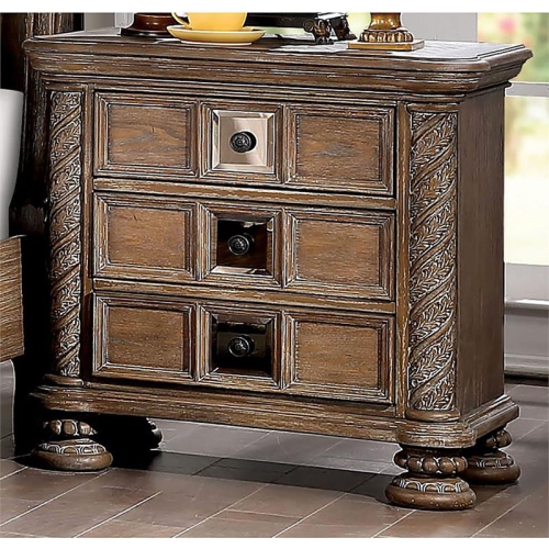 FURNITURE OF AMERICA  Racha Transitional Wood 3-Drawer Nightstand In Natural Tone