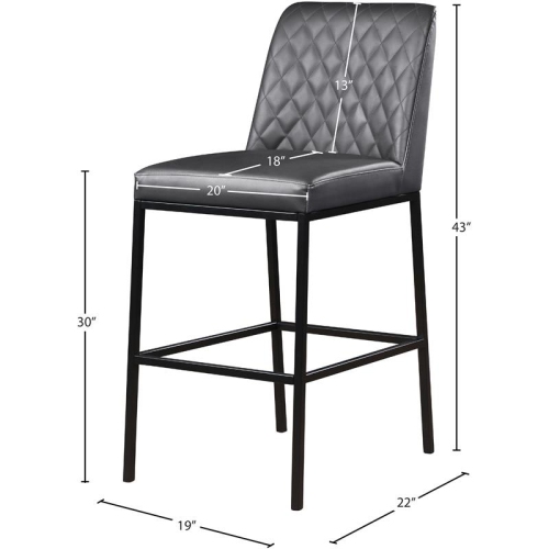 Meridian Furniture Bryce Quilted Gray Faux Leather Stool