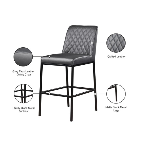 Meridian Furniture Bryce Quilted Gray Faux Leather Stool