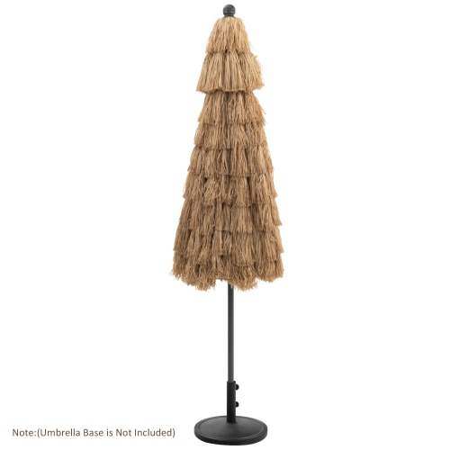 Topbuy 9 ft Outdoor Tiki Umbrella Double-Roof Hawaii Style Umbrella W/ Tilt Mechanism & Hand Crank 9-Tier Endothermic Straw 8 Sturdy Steel Ribs