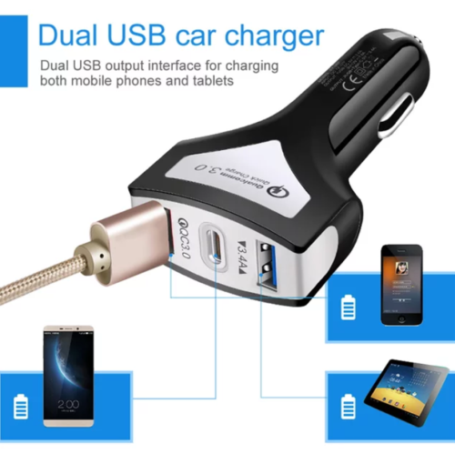 Chargeur pour l'auto à deux ports USB-C 50 W à chargement rapide - Noir