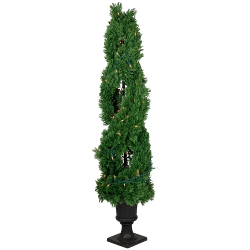 Real Touch™ Artificial Pre-Lit Cedar Double Spiral Topiary Tree, Clear Lights 4.5'