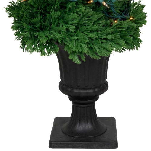 Real Touch™ Artificial Pre-Lit Cedar Double Spiral Topiary Tree, Clear Lights 4.5'
