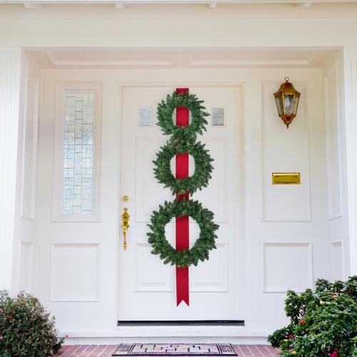 Pre-Lit Battery Operated Wreath Trio Christmas Decoration - 6.5' - Clear LED Lights