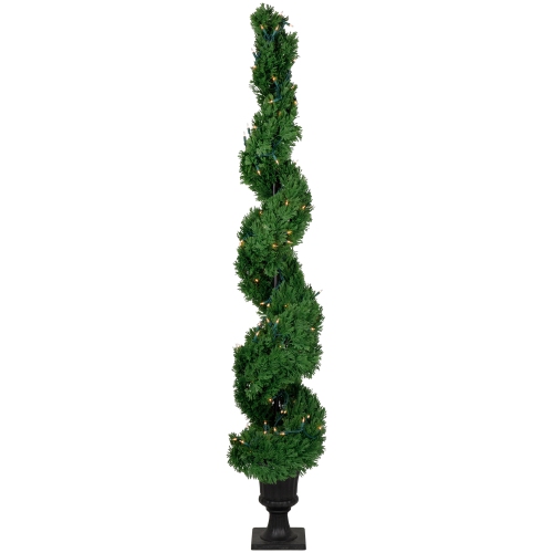 NORTHLIGHT  Real Touch Pre-Lit Artificial Cedar Spiral Topiary Tree, Clear Lights - 5.5'