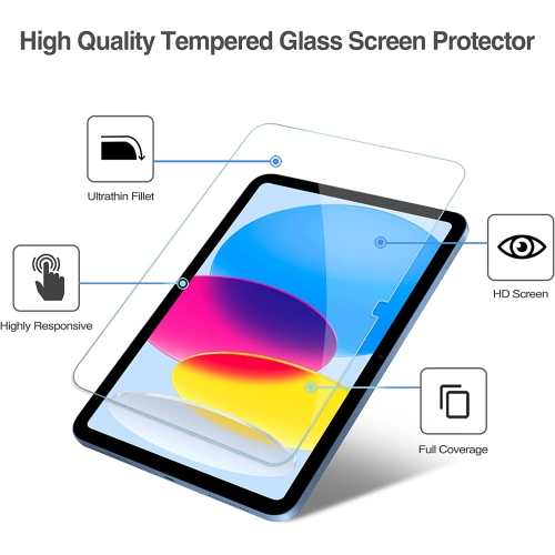 Protecteur d'écran XCRS pour iPad 10.9 10e génération 2022, film de protection en verre trempé pour iPad 10.9" nouvelle version