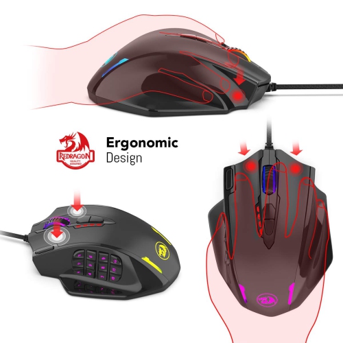 Redragon M908 Impact RGB LED MMO Mouse with Side Buttons Optical Wired Gaming Mouse with 12,400DPI, High Precision, 20 Programmable Mouse Buttons