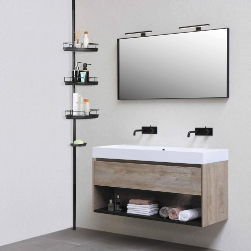 96.85 to 104.72in Adjustable Height Bathroom Shower Caddy Shelf, Tension Corner Pole Rod Rack with 4 Baskets for Shampoo Soap