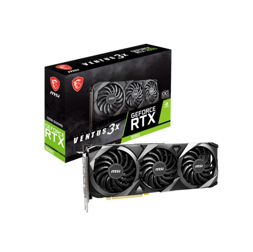 MSI  Gaming Geforce Rtx 3060 12GB 15 GBps Gdrr6 192-Bit HDMI/dp PCie 4 Torx Triple Fan Ampere Oc Graphics Card (Rtx 3060 Ventus 3X 12G Oc) Solid graphics card for single screen gaming