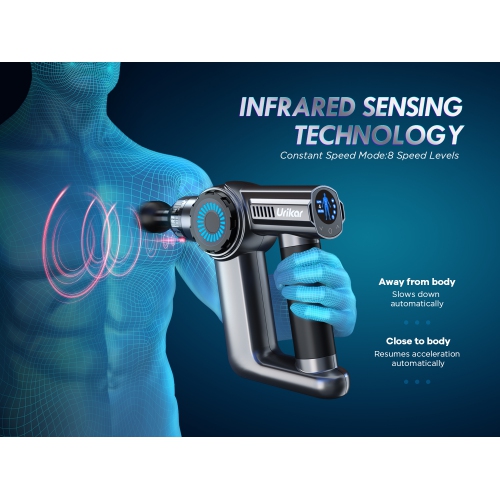 Urikar AT1 Percussion Massage Gun - Infrared Sensor & & Head Recognition - 8 Speed - 6 Massage Heads - Portable D-Shaped Handheld 16mm Deep Tissue Muscle Massager
