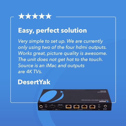 4K Ultra HD 1x4 HDMI Extender Splitter Over CAT6/7 Up to 115 Ft -EDID-Low Latency