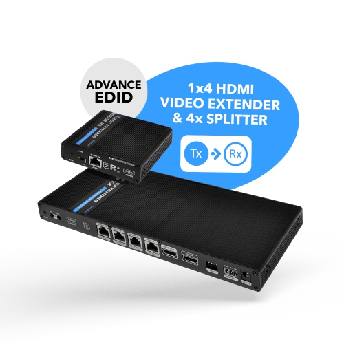 1x4 4K HDMI Extender Splitter Over Single CAT6/7 Up to 230 Ft - ipcolor Technology – 18 Gbps, With IR Functionality, RS-232, EDID