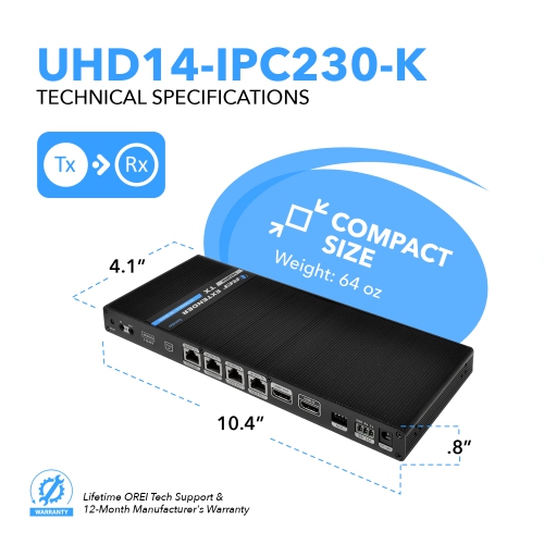 1x4 4K HDMI Extender Splitter Over Single CAT6/7 Up to 230 Ft - ipcolor Technology – 18 Gbps, With IR Functionality, RS-232, EDID