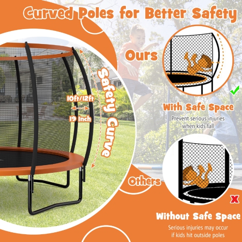 Topbuy Trampoline 10FT Approved Recreational Trampoline with Ladder Enclosure Safety Pad and Anti-Rust Galvanized Steel Frame Black/Blue/Orange