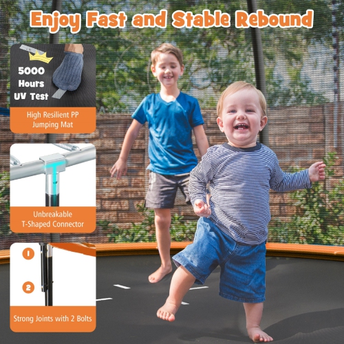 Topbuy Trampoline 10FT Approved Recreational Trampoline with Ladder Enclosure Safety Pad and Anti-Rust Galvanized Steel Frame Black/Blue/Orange