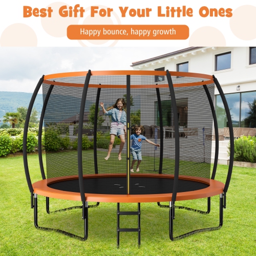 Topbuy Trampoline 12FT Approved Recreational Trampoline with Ladder Enclosure Safety Pad and Anti-Rust Galvanized Steel Frame Black/Blue/Orange