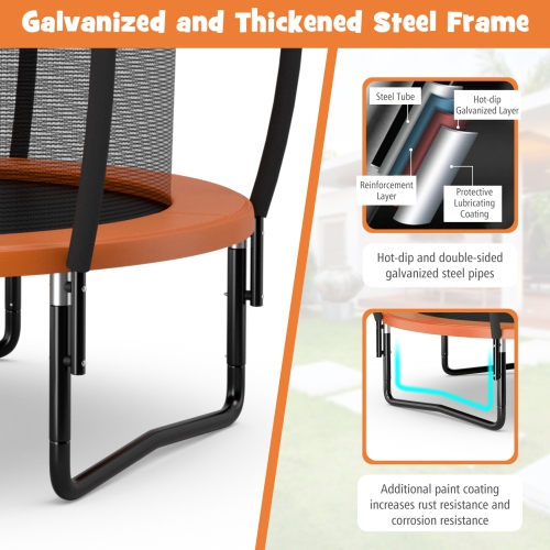 Topbuy Trampoline 12FT Approved Recreational Trampoline with Ladder Enclosure Safety Pad and Anti-Rust Galvanized Steel Frame Black/Blue/Orange