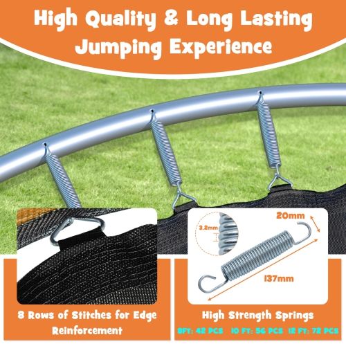 Topbuy Trampoline 12FT Approved Recreational Trampoline with Ladder Enclosure Safety Pad and Anti-Rust Galvanized Steel Frame Black/Blue/Orange