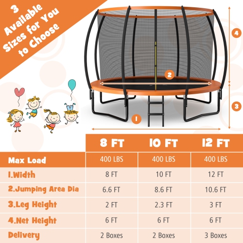 Topbuy Trampoline 12FT Approved Recreational Trampoline with Ladder Enclosure Safety Pad and Anti-Rust Galvanized Steel Frame Black/Blue/Orange