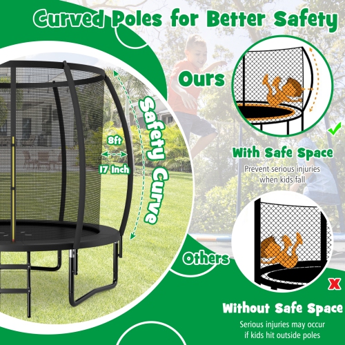 Topbuy Trampoline 8FT Approved Recreational Trampoline with Ladder Enclosure Safety Pad and Anti-Rust Galvanized Steel Frame Black/Blue/Orange