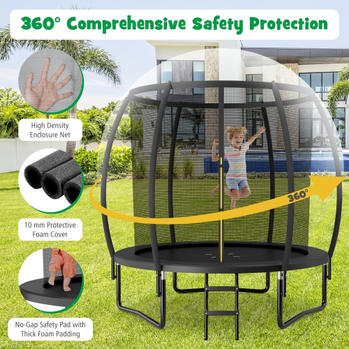 Topbuy Trampoline 8FT Approved Recreational Trampoline with Ladder Enclosure Safety Pad and Anti-Rust Galvanized Steel Frame Black/Blue/Orange