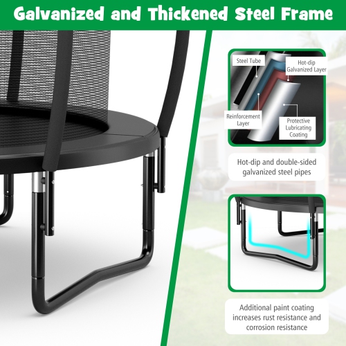 Topbuy Trampoline 8FT Approved Recreational Trampoline with Ladder Enclosure Safety Pad and Anti-Rust Galvanized Steel Frame Black/Blue/Orange