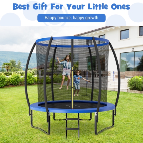 Trampoline récréative approuvée 8FT de Topbuy avec tapis de sécurité à échelle et cadre en acier galvanisé antirouille noir/bleu/orange